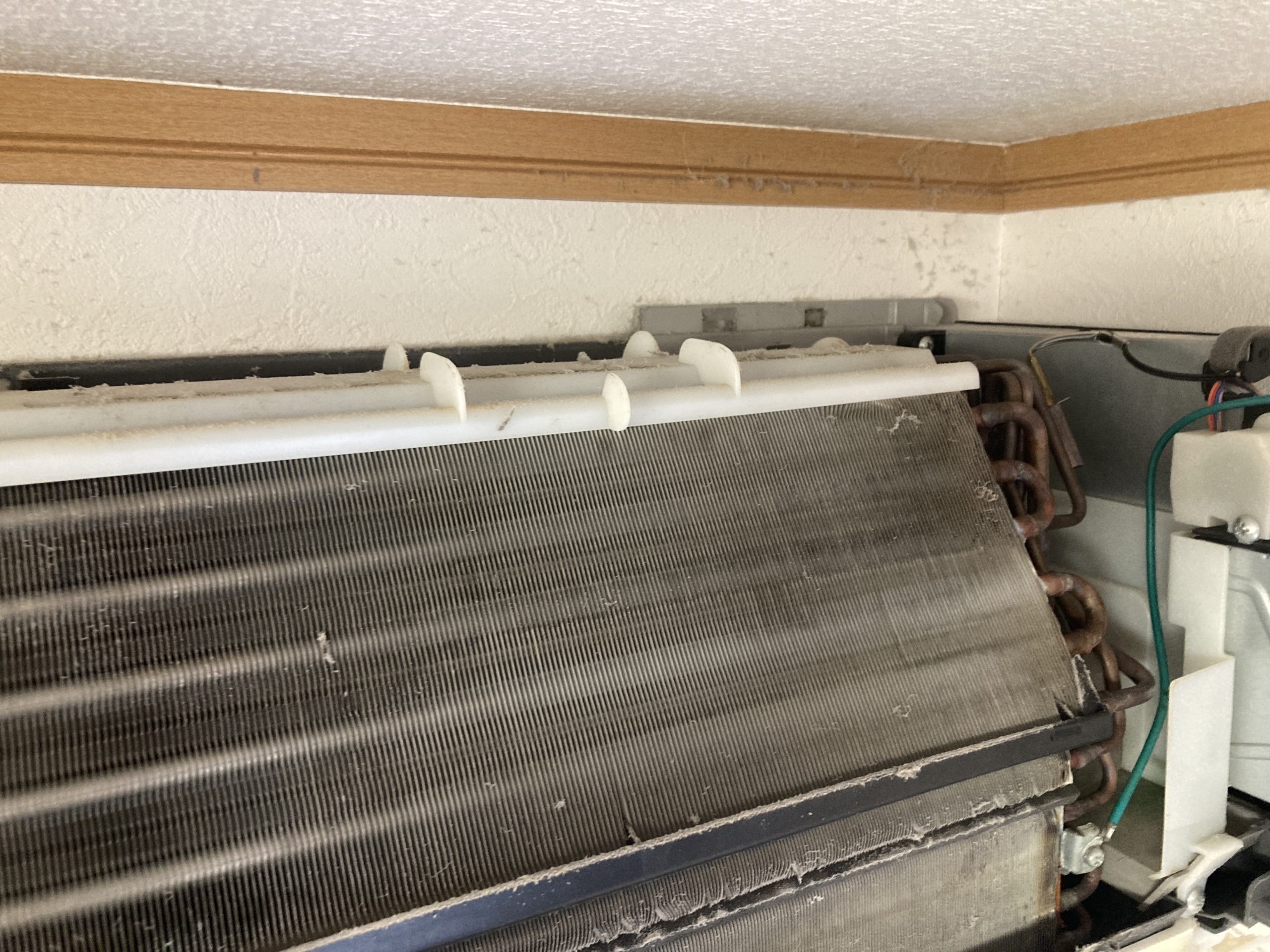本体カバーを外し、内部を確認したところ、
熱交換器（アルミフィン）にもカビや汚れがしっかり付着していました。